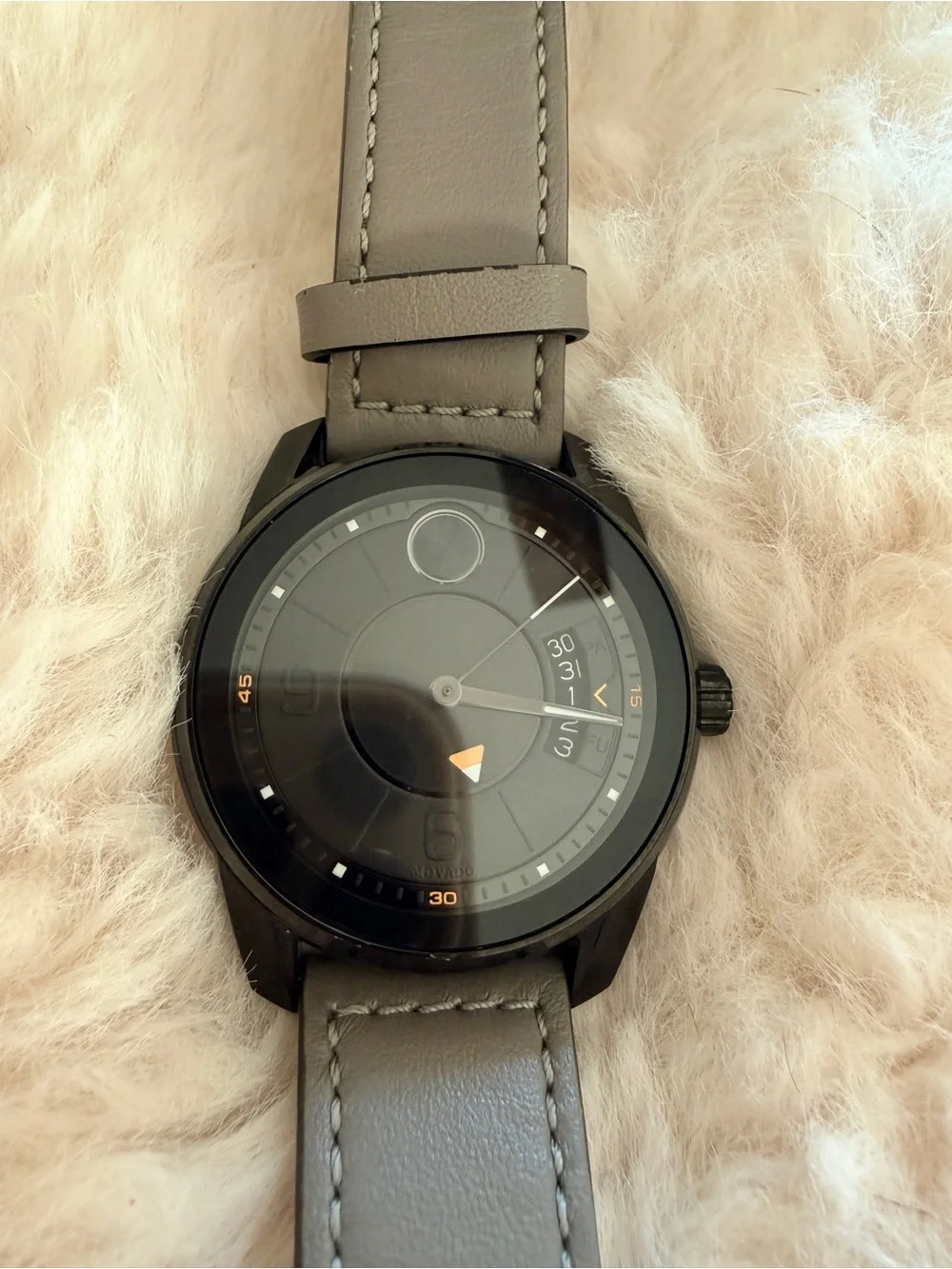 Movado BOLD Men's Black Dial Watch with Grey Leather Strap
